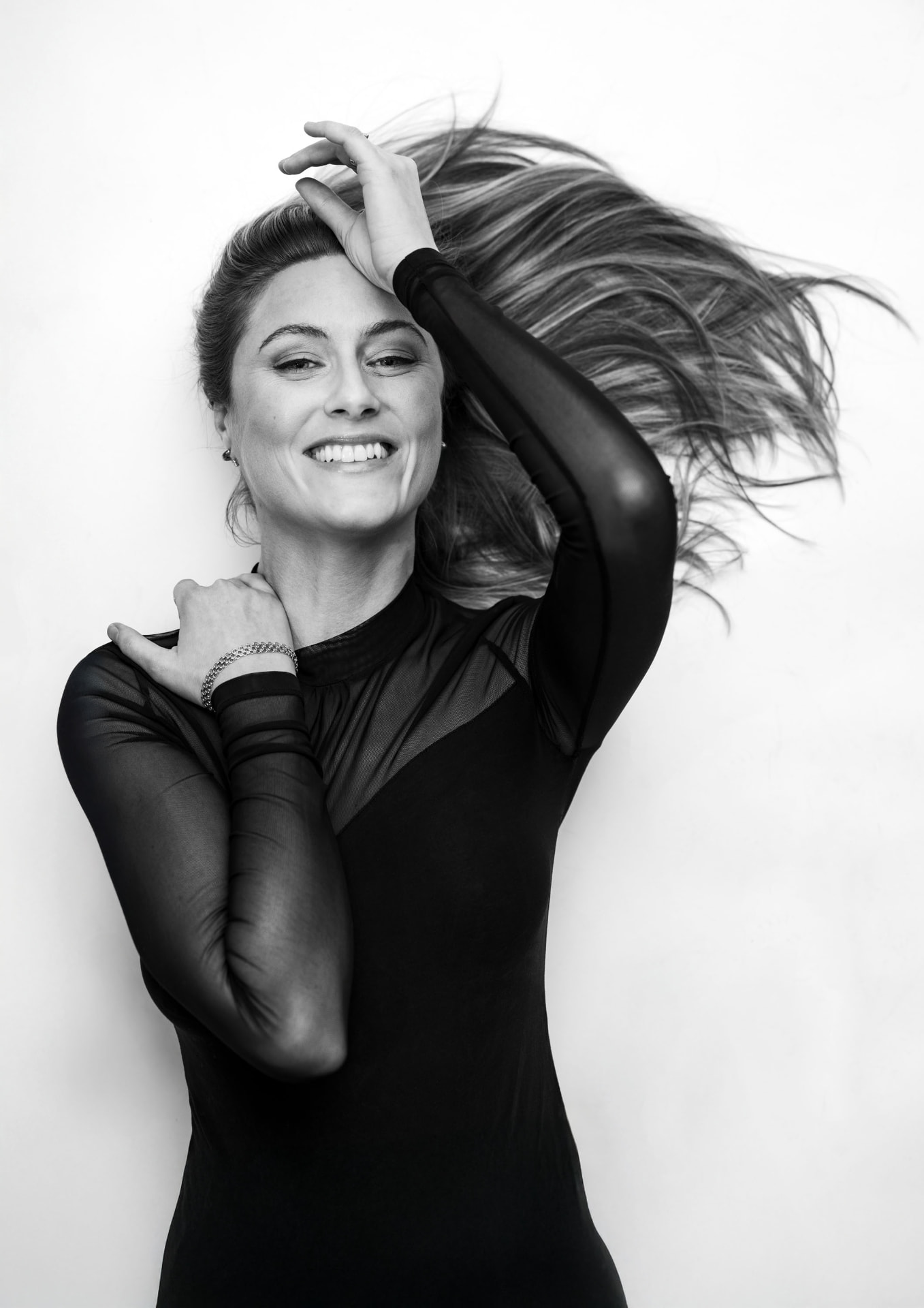 Ellinor Olmarken laughing, hair in motion